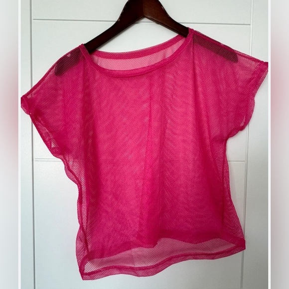 Daisy crop top mesh or net fabric crew neck red Mesh Net Crop Top size M - Picture 3 of 16